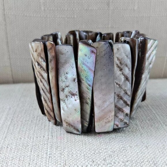 Fashion Bracelet Brown Faux Stone Stretched Wide Wrist Band Fashion Jewelry - Picture 6 of 10